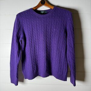 Ralph Lauren Merino Wool Angora Cable Knit Sweater Purple Sz Large